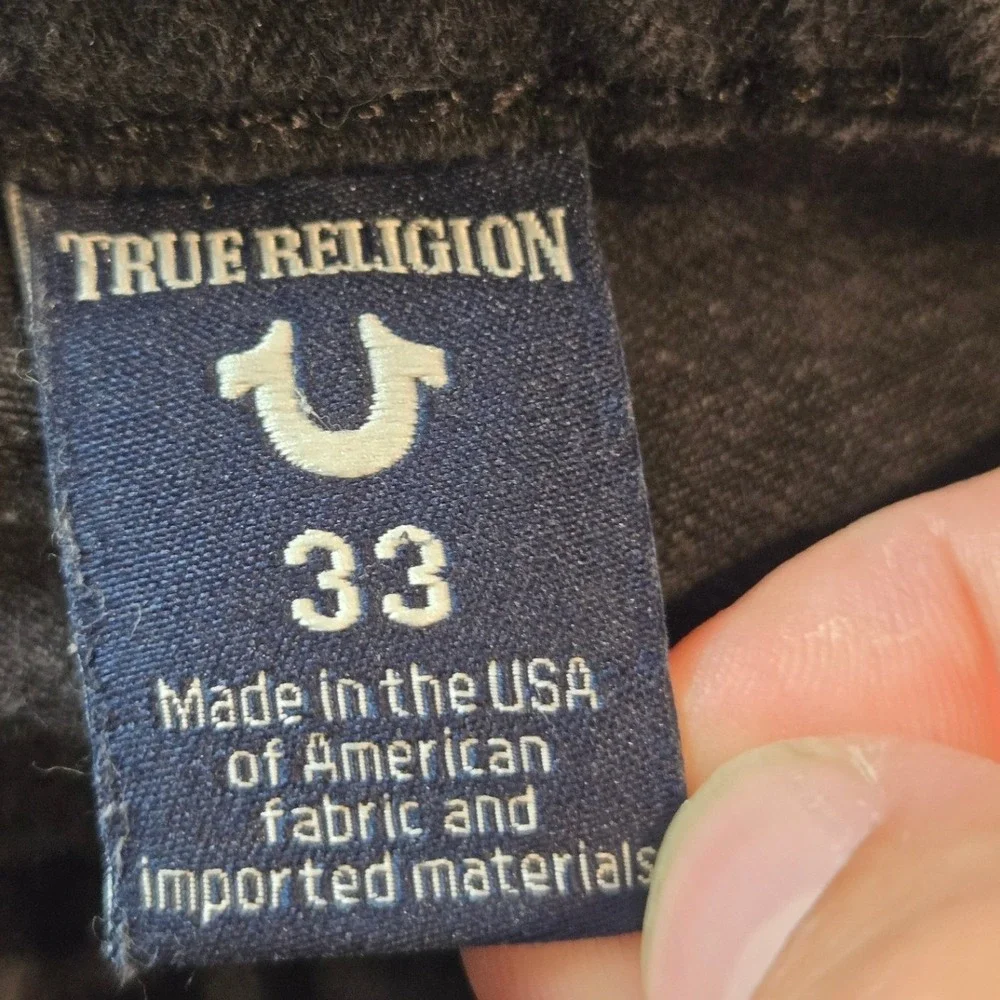 True Religion Jeans Mens 33 Black Ricky Relaxed Straight  Flap Pocket Streetwear